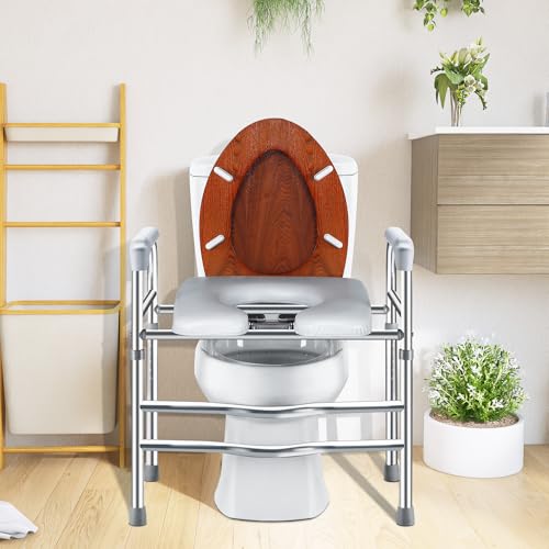 Raised Toilet Seat with Handles, Heavy Duty, Height Adjustable, White R8807