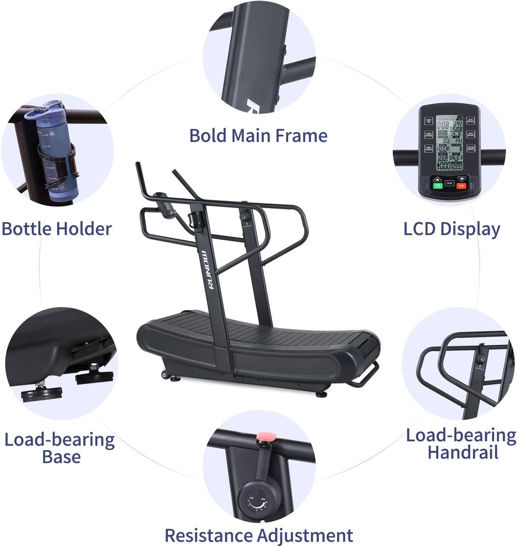 RUNOW Curved Treadmill Non-electric Motorized for Home and Commercial Use X19454