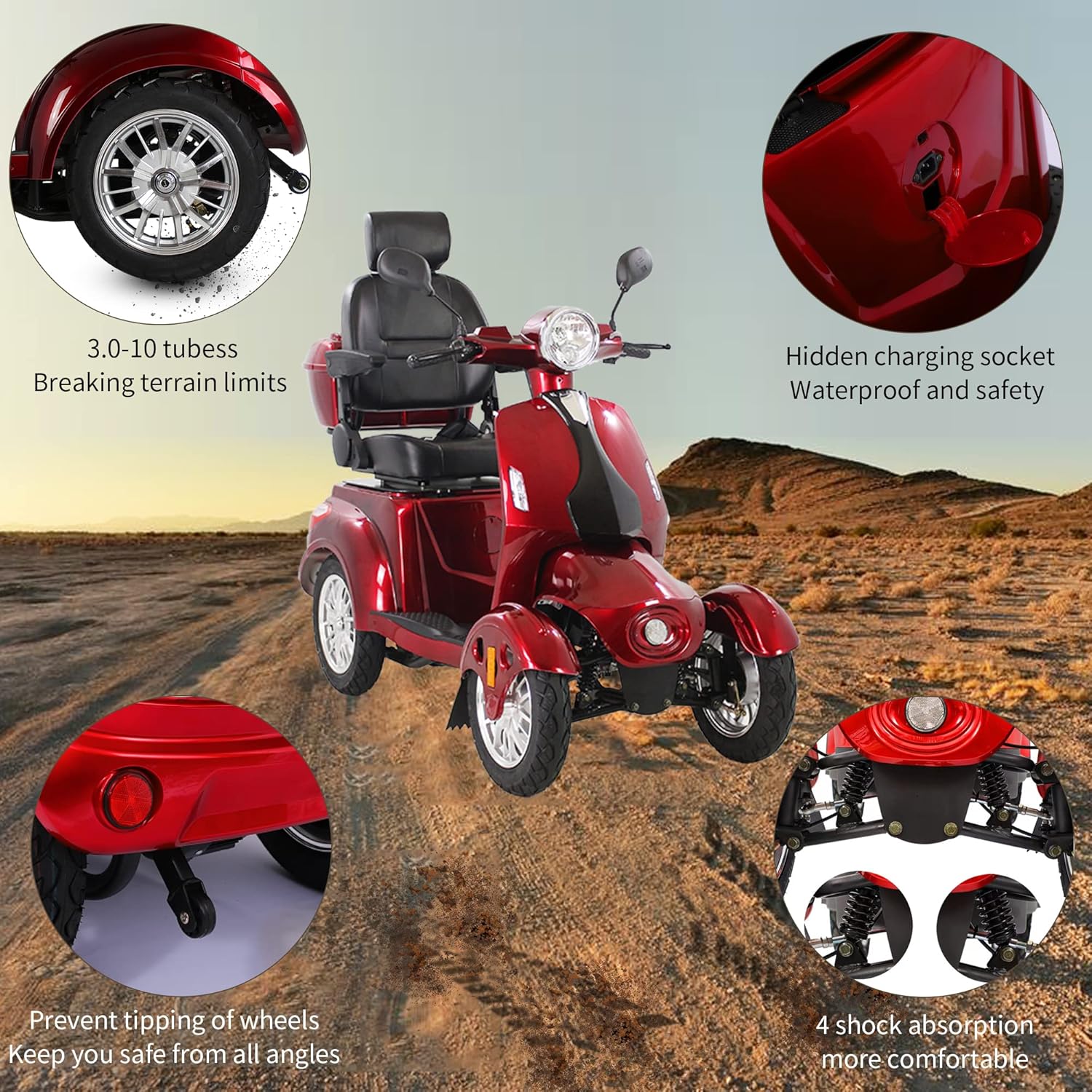 Red Powered Mobility Scooter for Adults with Adjustable Seat B1401