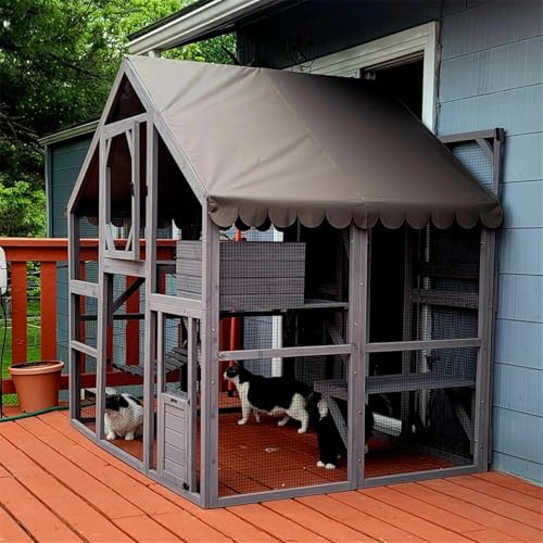 Aivituvin Cat House Outdoor Catio with Large Door, Wooden Cat Cage Indoor Playpen, 70 Inch I919236