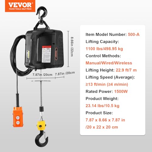 VEVOR Electric Hoist 440 lbs 480W 110V Steel Wire Winch with Wireless Remote Z212840