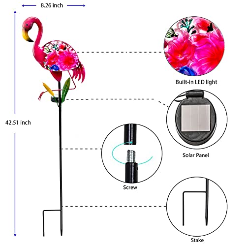 Flamingo Solar Garden Lights, Glass & Metal Yard Decor H502