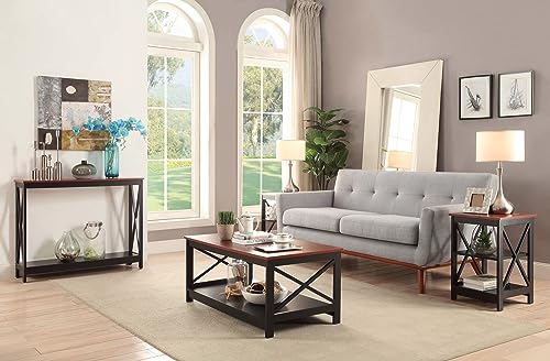 Convenience Concepts Oxford End Table with Storage Shelves, White Faux Marble/Black N969