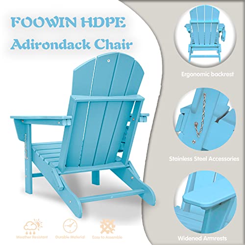 FOOWIN HDPE Folding Adirondack Chair Set of 4, All-Weather Resistant with Cup Holder Trays Z276