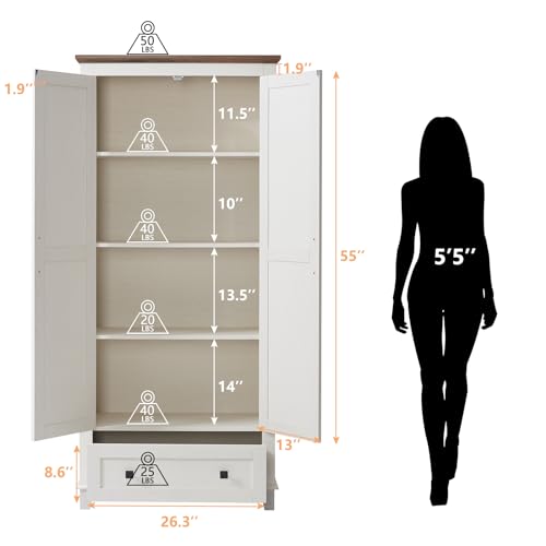 AMERLIFE 72" Tall Kitchen Pantry Storage Cabinet with Adjustable Shelves, White H71165