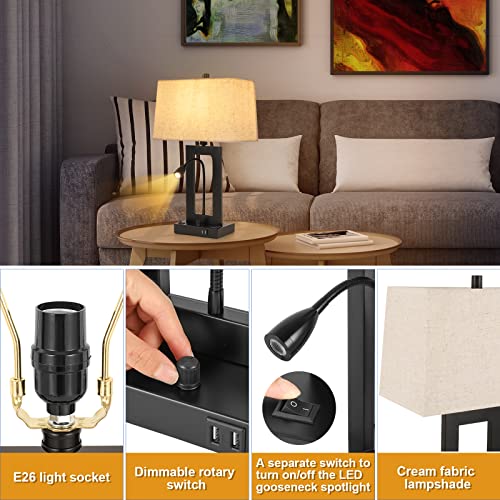 TRLIFE Table Lamps Set of 2, Dimmable with USB Charging Ports and AC Outlet E371275