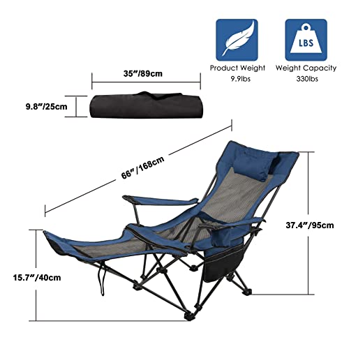 LEADALLWAY Camping Folding Chair with Foot Rest and Cup Holder, Blue H50160