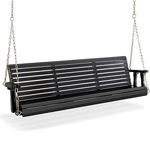 VINGLI Upgraded Patio Wooden Porch Swing for Courtyard & Garden, Heavy Duty 880 LBS Swing Chair Bench with Hanging Chains for Outdoors (5 FT, White)