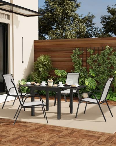 Outdoor Stacking Metal Dining Chairs Set of 4, Grey E4879