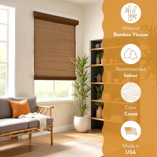 Radiance Cordless Bamboo Roman Shades for Windows - Flatstick Blinds - Driftwood - 28.5 in. W x 64 in. L W228