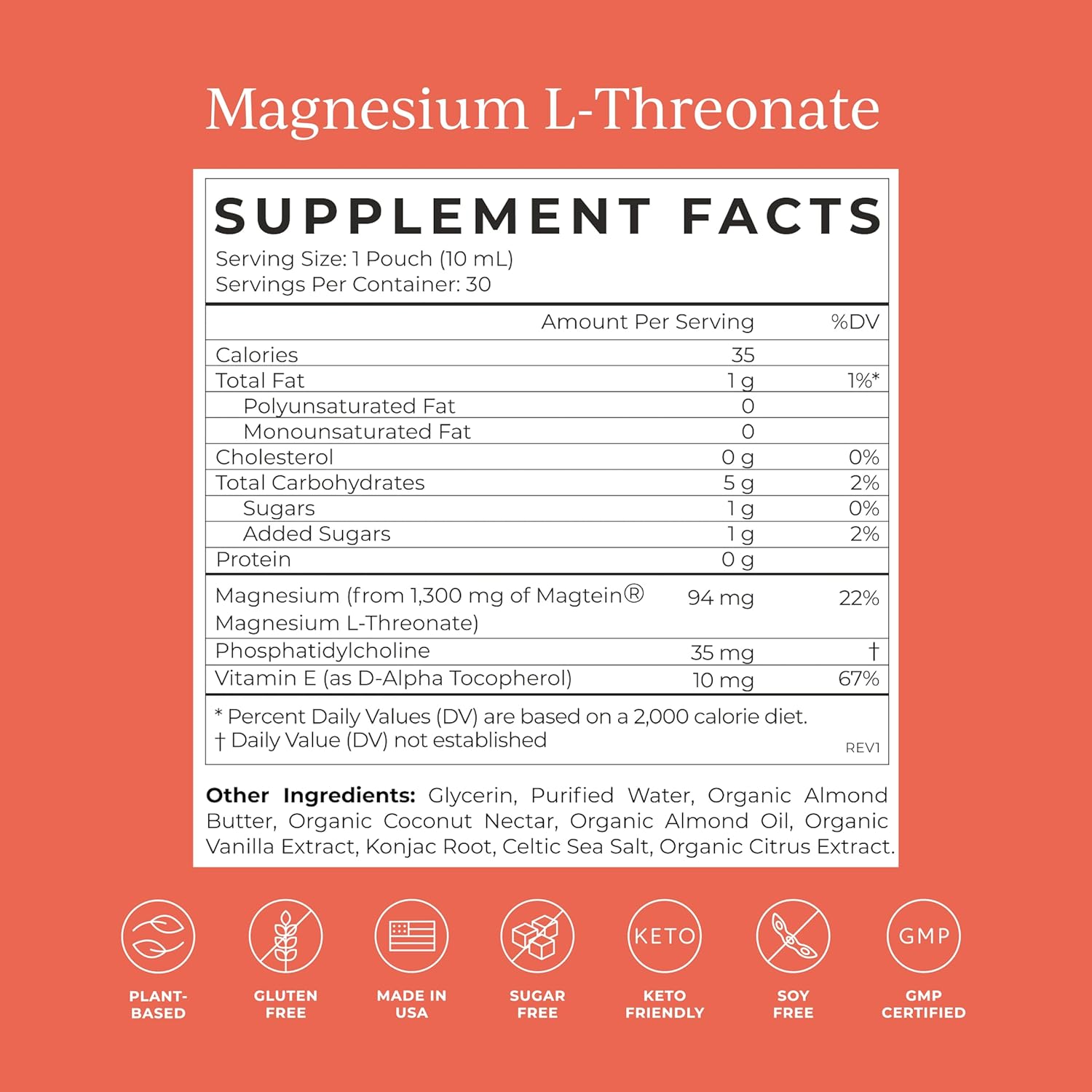 CYMBIOTIKA Magnesium L-Threonate 1300mg Liposomal, Vanilla Creme, 30 Day Supply V307900