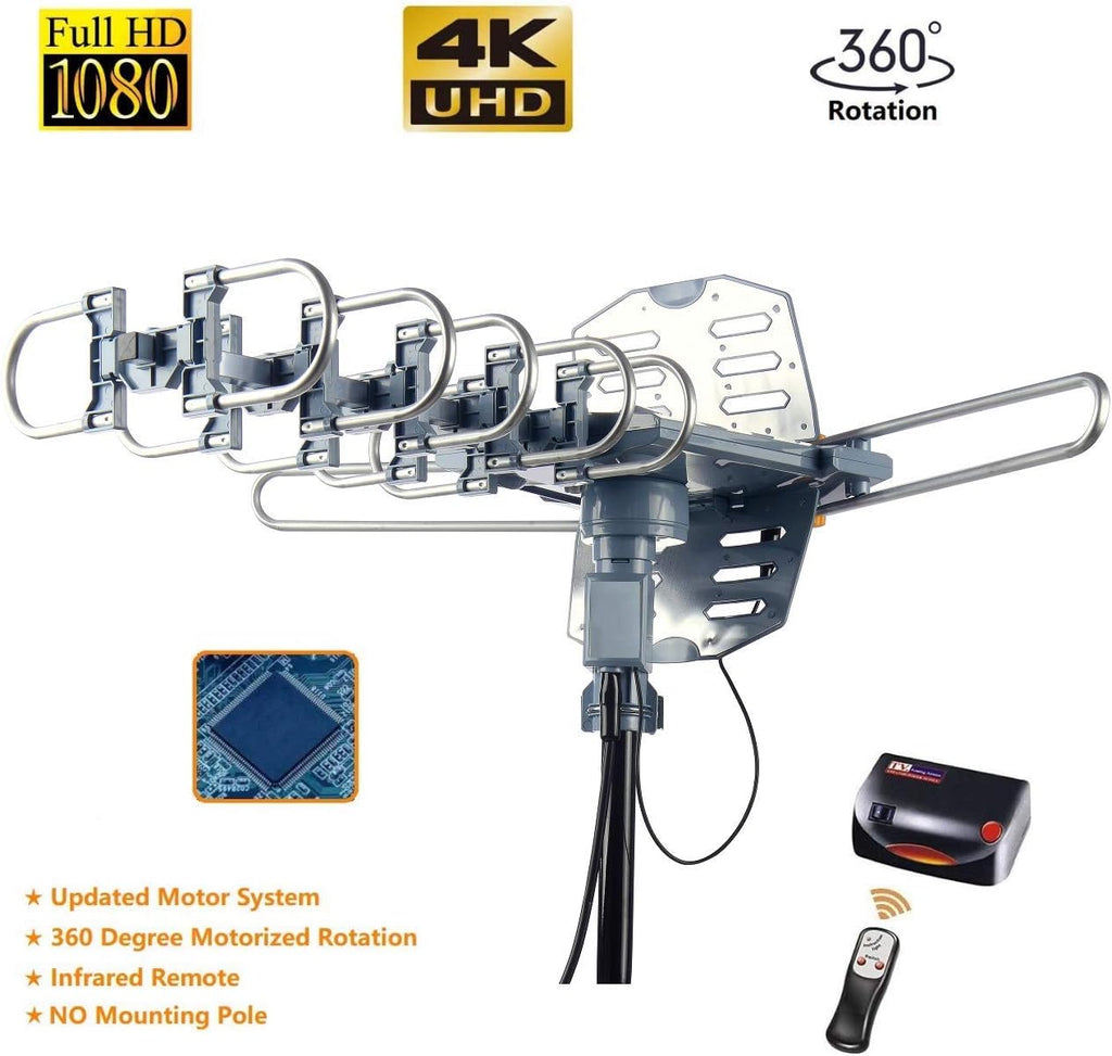 Digital Outdoor Antenna 360 Degree Rotation VHF UHF HDTV with Remote X22120