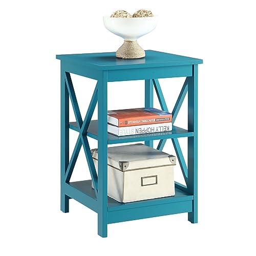 Convenience Concepts Oxford End Table with Storage Shelves, White Faux Marble/Black N969