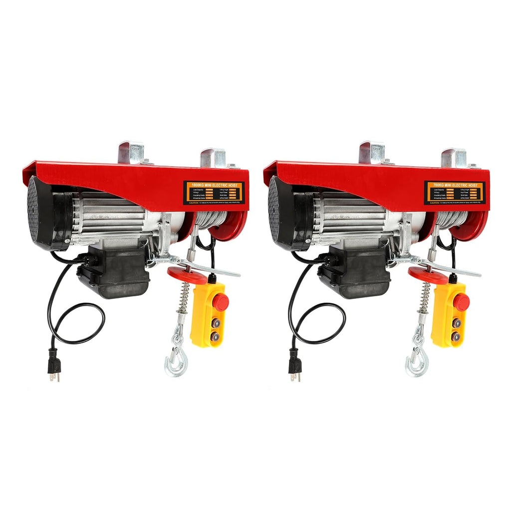 BEAMNOVA 2200lbs + 1500lbs Electric Hoist Winch Overhead Engine Lift 110-120 Volt with Line 4.92 Ft Remote Control Switch Hook Strap Beam Mounting Bracket Gloves Pulley for Garage Storage