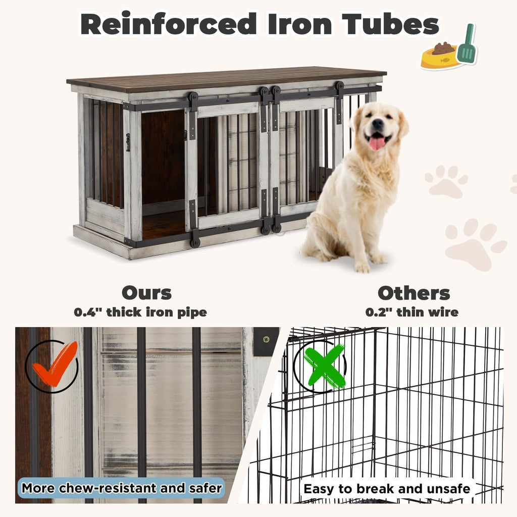 Solid Wood Dog Crate Furniture with Removable Divider, White F729