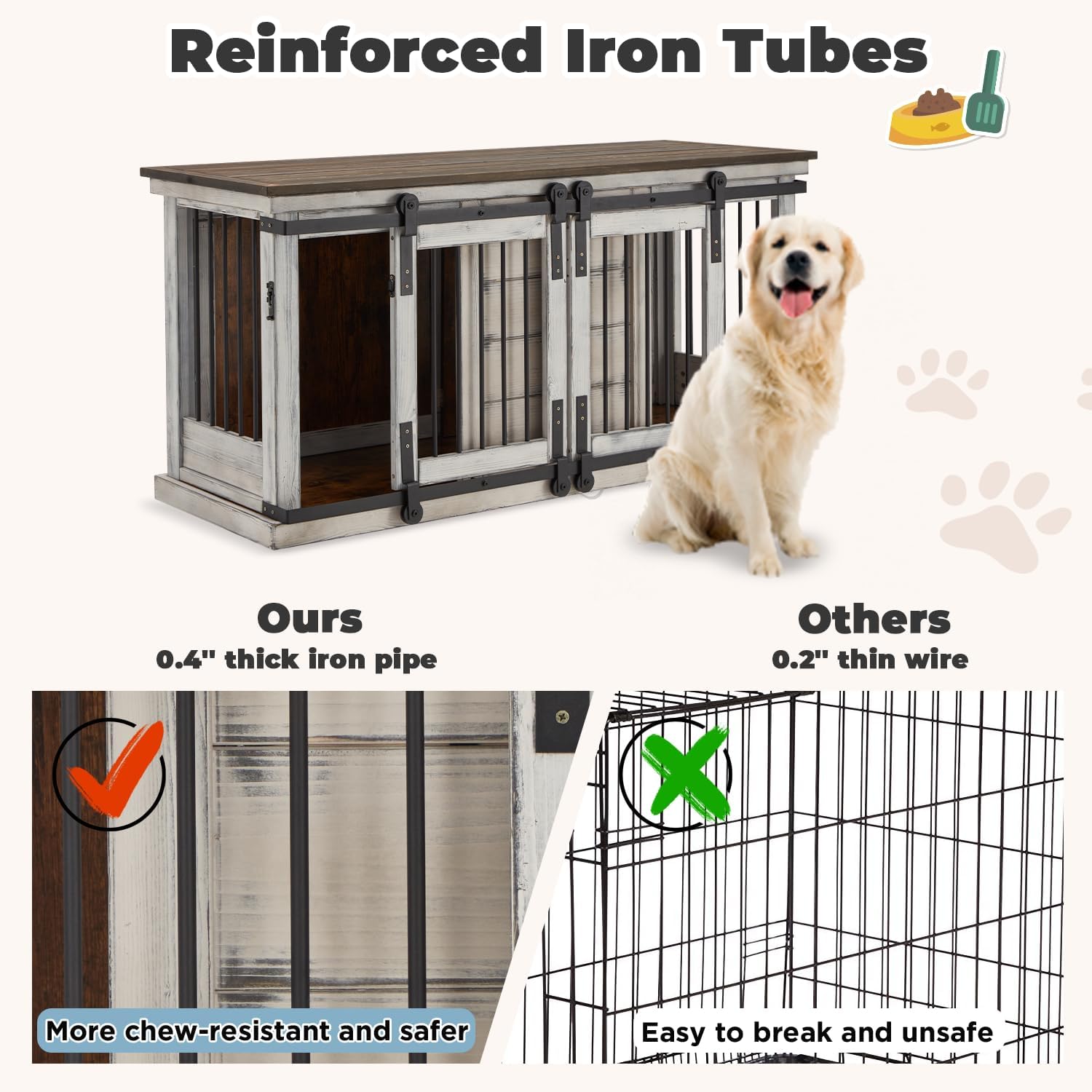 Solid Wood Dog Crate Furniture with Removable Divider, White F729