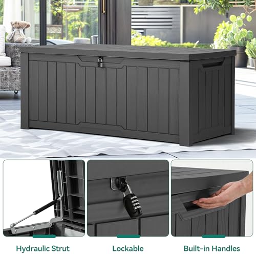 YITAHOME Outdoor Storage Box with Cushion, 120 Gallon, Lockable, Light Brown O374