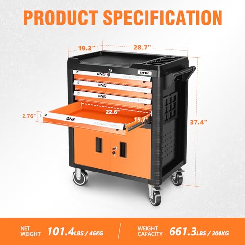 DNA MOTORING 7-Drawer Rolling Tool Cabinet Chest with Keyed Locking System, Green M137