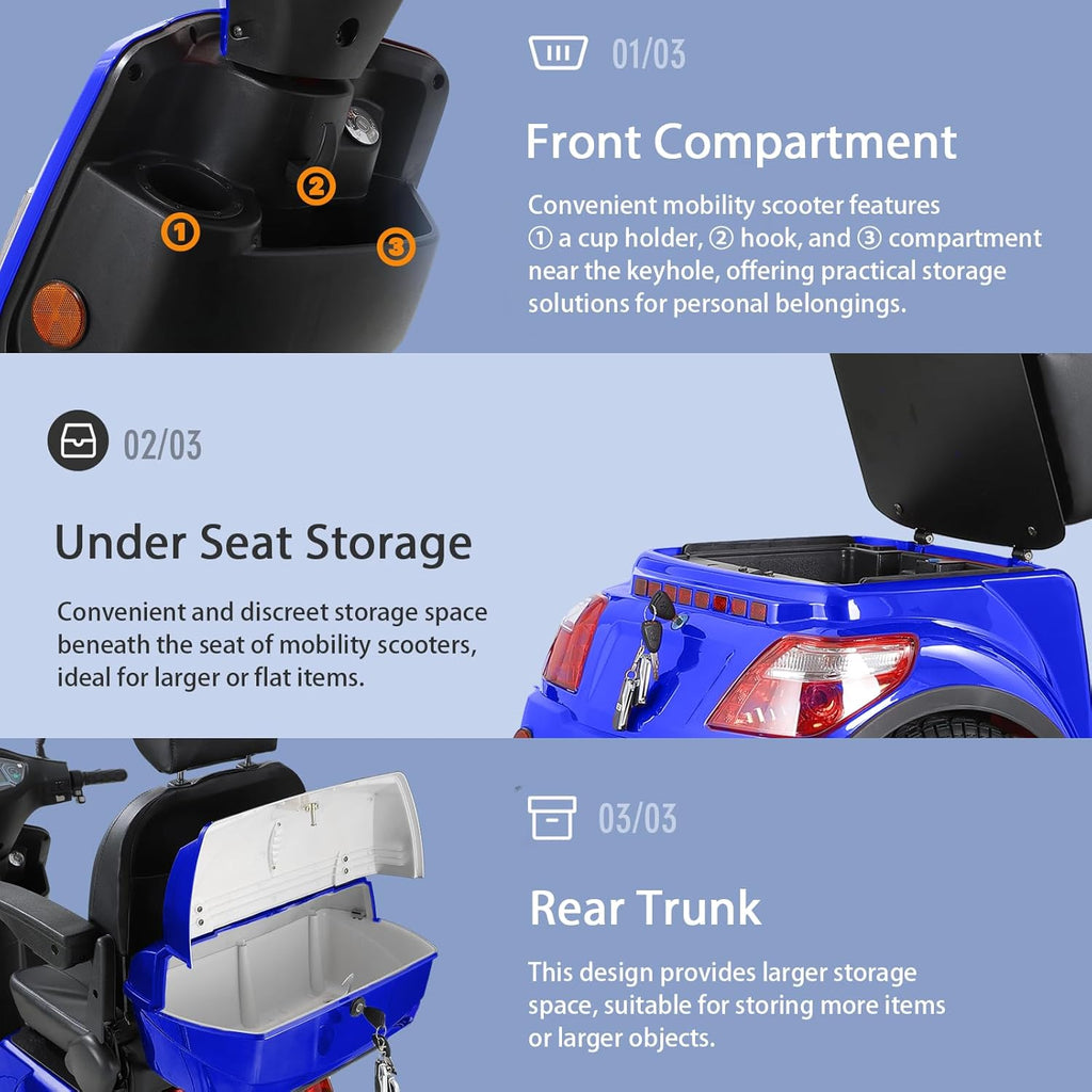 Heavy Duty 4-Wheel Mobility Scooter 800W for Adults & Seniors, Blue I848