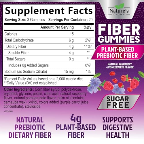 Sugar Free Fiber Gummies for Adults, Prebiotic Digestive Support, Non-GMO, Berry Flavor, 120 Count D560129