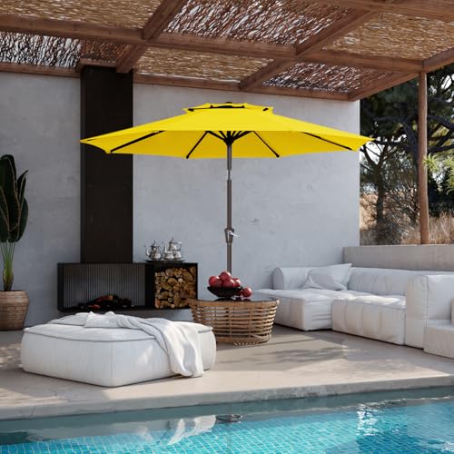 JEAREY 9 ft 2-Tiers Patio Umbrella with Push Button Tilt, Navy Blue A58987