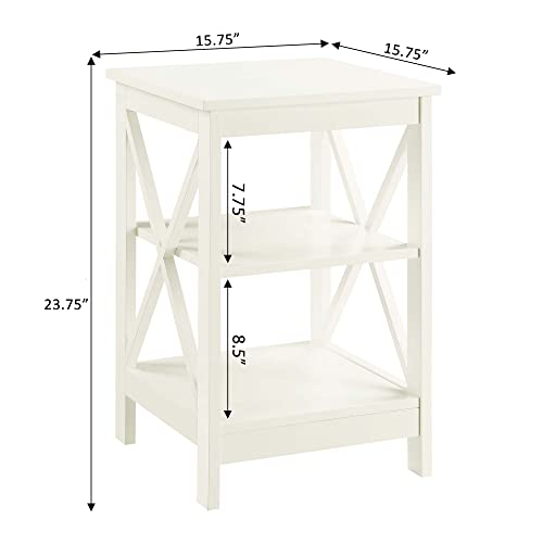 Convenience Concepts Oxford End Table with Storage Shelves, White Faux Marble/Black N969