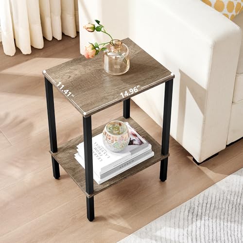 Rustic Brown 2-Tier Narrow End Table with Storage Shelf S446