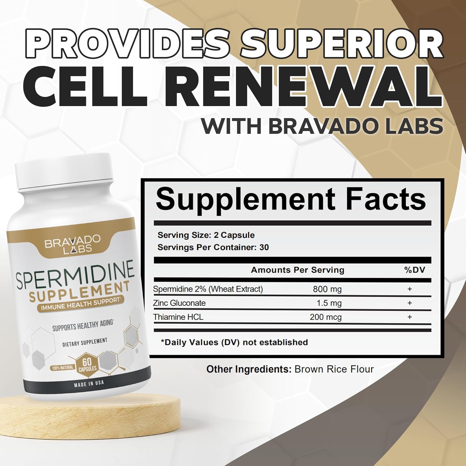 Spermidine Supplement with Wheat Germ Extract and Thiamine - Non-GMO - 60 ct R684
