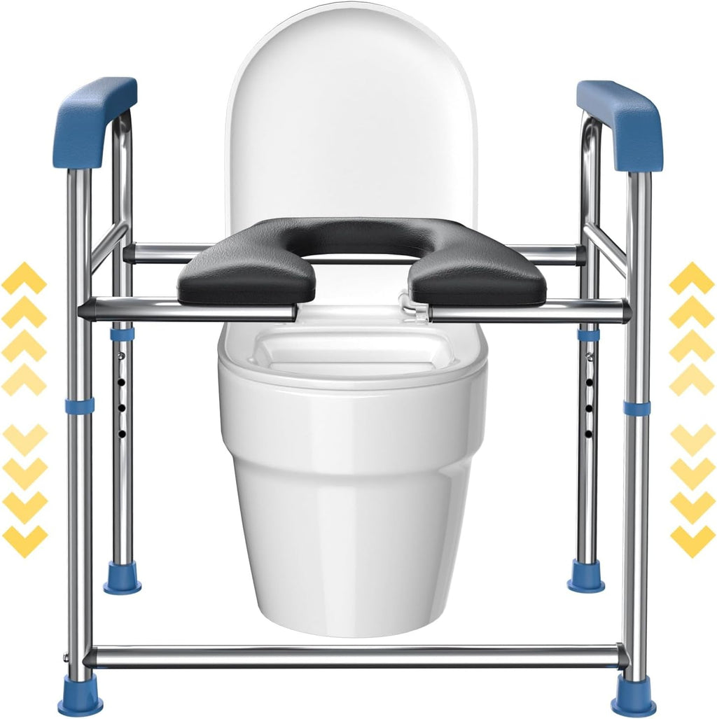 Raised Toilet Seat with Handles - Padded Toilet Seat Riser for Seniors with Adjustable Height, 400lbs Medical Toilet Seat with Handles Over Toilet for Seniors, Elderly, Pregnant & Handicap