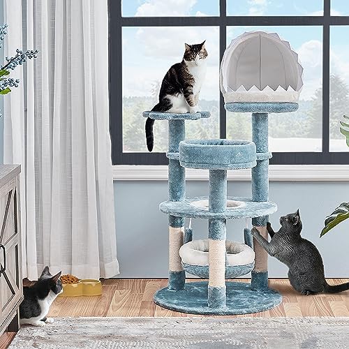 Yaheetech Ocean-Themed Cat Tree Multi-Level Cat Tower with Plush Shark Nest Q128150