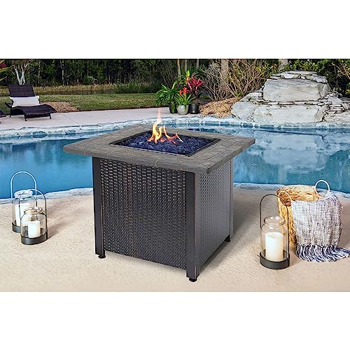 Endless Summer 30-Inch Square Propane Outdoor Fire Pit Table with Resin Mantel H7468