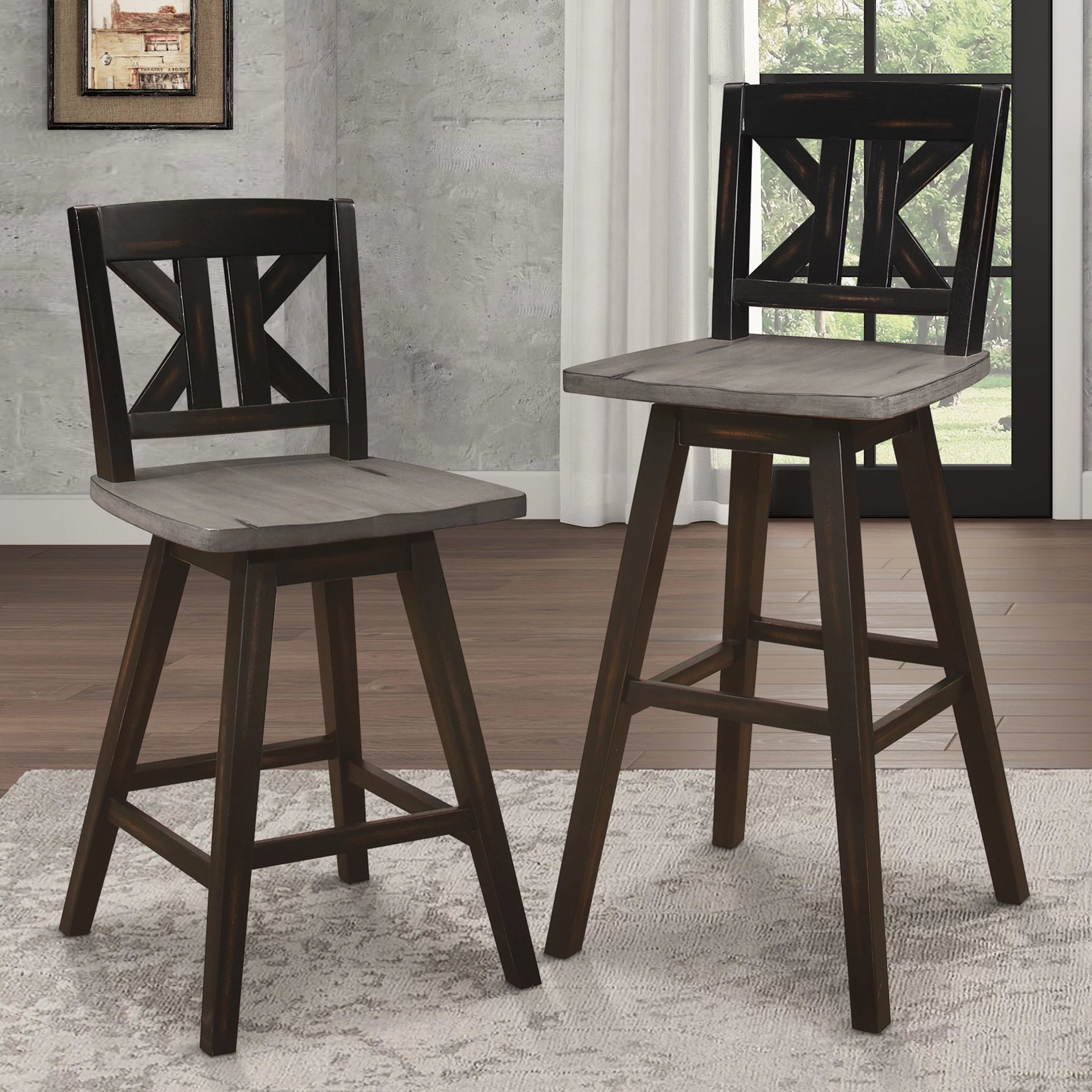 Lexiconhome Amsonia Wood Swivel Counter Stool, Black T31737
