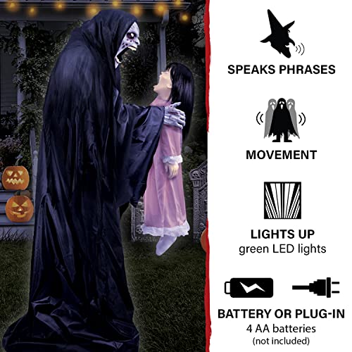 Haunted Hill Farm Soul Sucker Demon Reaper with Child by Tekky, Motion-Activated Halloween Animatronic Q202293