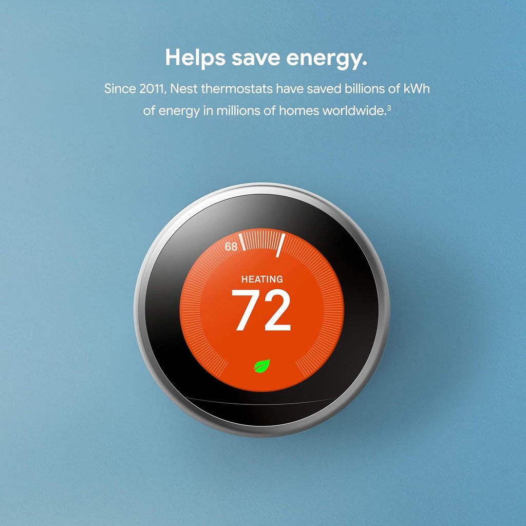 Google Nest Learning Thermostat 3rd Gen - Programmable Smart Thermostat for Home, Polished Steel A430597