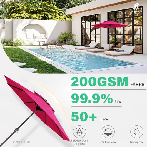 JEAREY 9 ft 2-Tiers Patio Umbrella with Push Button Tilt, Navy Blue A58987