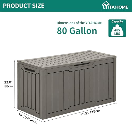 YITAHOME Outdoor Storage Box with Cushion, 120 Gallon, Lockable, Light Brown O374