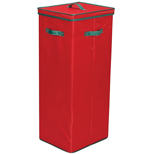 Household Essentials 552RED Medium Christmas Tree Ornament Storage Box | Stores Up to 27 Xmas Ornaments | Red Bin with Green Trim