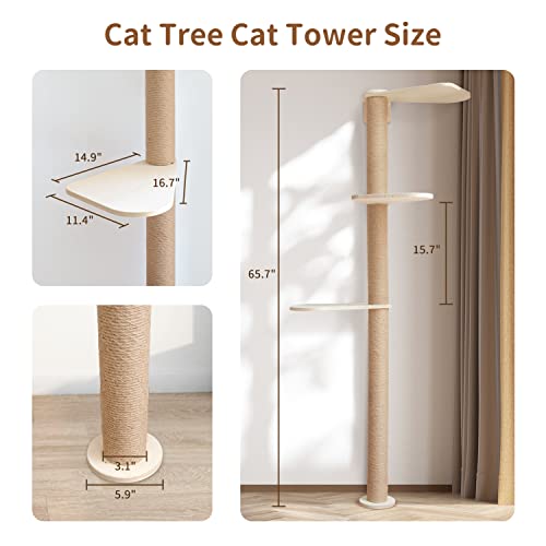 Wood Cat Tower Floor to Ceiling Adjustable with Scratching Post H64320