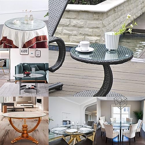 SAGIDAR Round Tempered Glass Table Top for Dining, Clear, 15-40IN H315916
