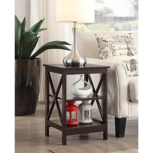 Convenience Concepts Oxford End Table with Storage Shelves, White Faux Marble/Black N969
