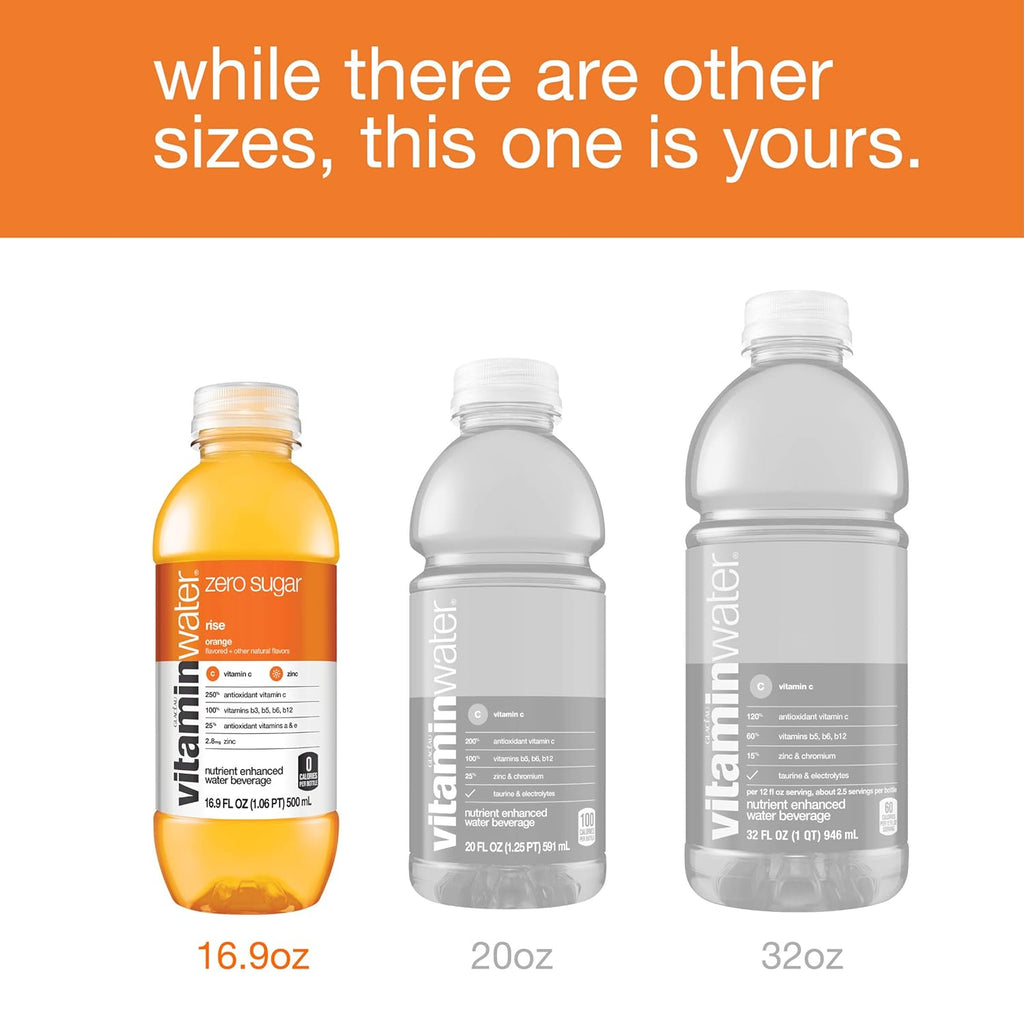 vitaminwater zero rise electrolyte enhanced water, orange, 16.9 Fl Oz (Pack of 24) U6120