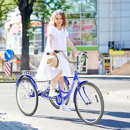 Adult Tricycle with Large Basket 24/26 Inch, 7-Speed 3-Wheel Bike I7207