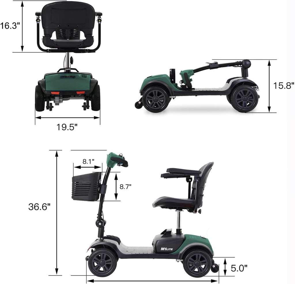 Electric Mobility Scooter for Adults with Seat, 300 lbs Capacity, Green U439785