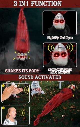 Halloween Animatronics Zombie Groundbreaker with Sound Activated & Glowing Eye, 2.6 Ft Outdoor Decor K4206