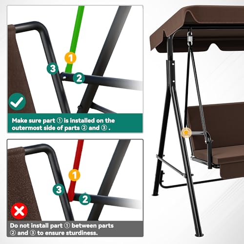 YITAHOME Outdoor Patio Swing Chair 3 Person with Adjustable Canopy, Black P266
