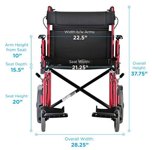 NOVA Heavy Duty Bariatric Transport Chair 400 lb Capacity, Red O766015