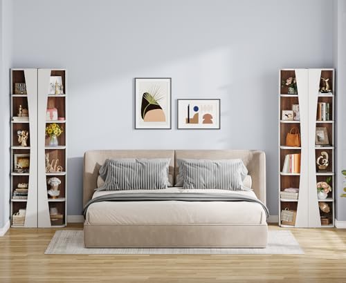 Tribesigns White and Walnut 6-Tier Corner Bookcase with Storage N44402