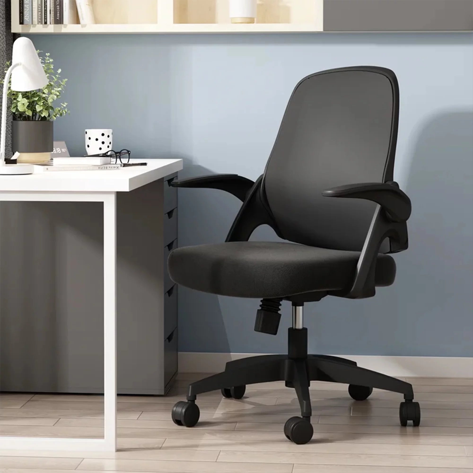Hbada Office Task Desk Chair with Flip-up Arms and Adjustable Height, Black M65125