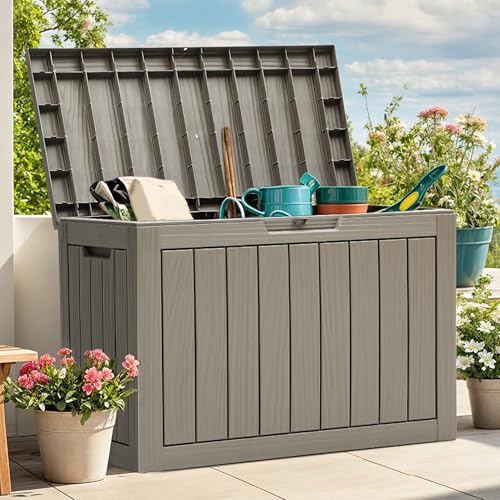 YITAHOME Outdoor Storage Box with Cushion, 120 Gallon, Lockable, Light Brown O374