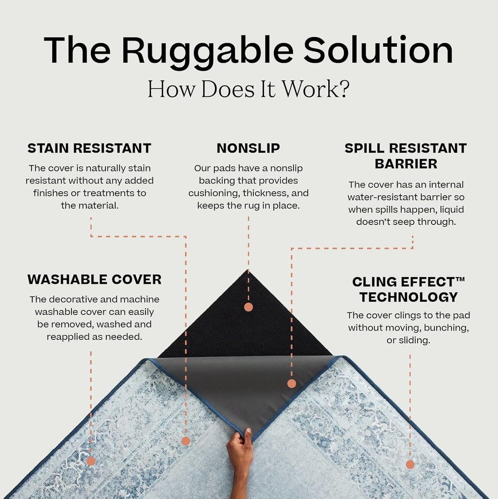 RUGGABLE Sarrah Vintage Area Rug - Machine Washable, Stain & Water Resistant - Hazel 5'x7' H273058